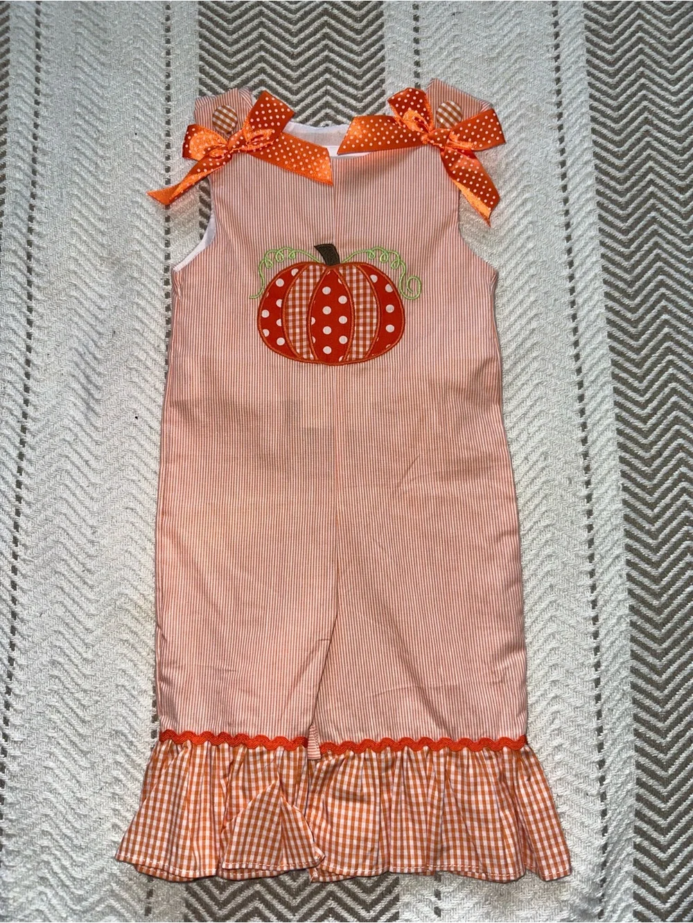 NWT Lil Cactus Orange Pumpkin Appliqué Girls' Ruffle Romper